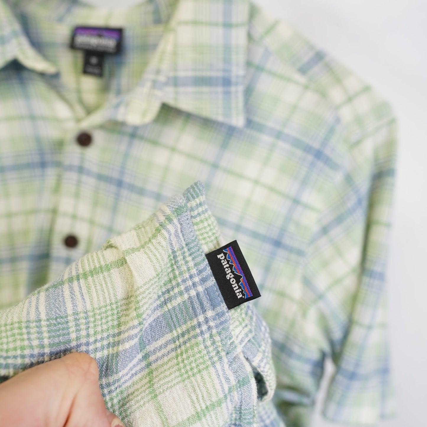 (M) Patagonia Plaid Organic Cotton Button Up Short Sleeve A/C Shirt Men's M Green