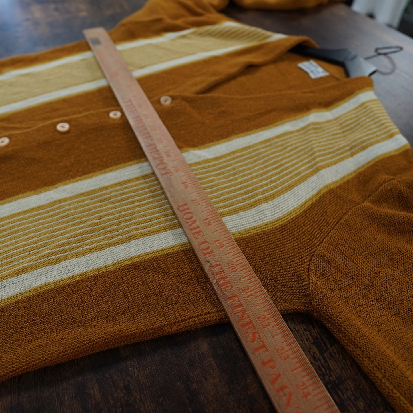 (L) True Vintage 1960s-70s Sears Sportswear Yellow Knit Striped Cardigan Men's L Sweater