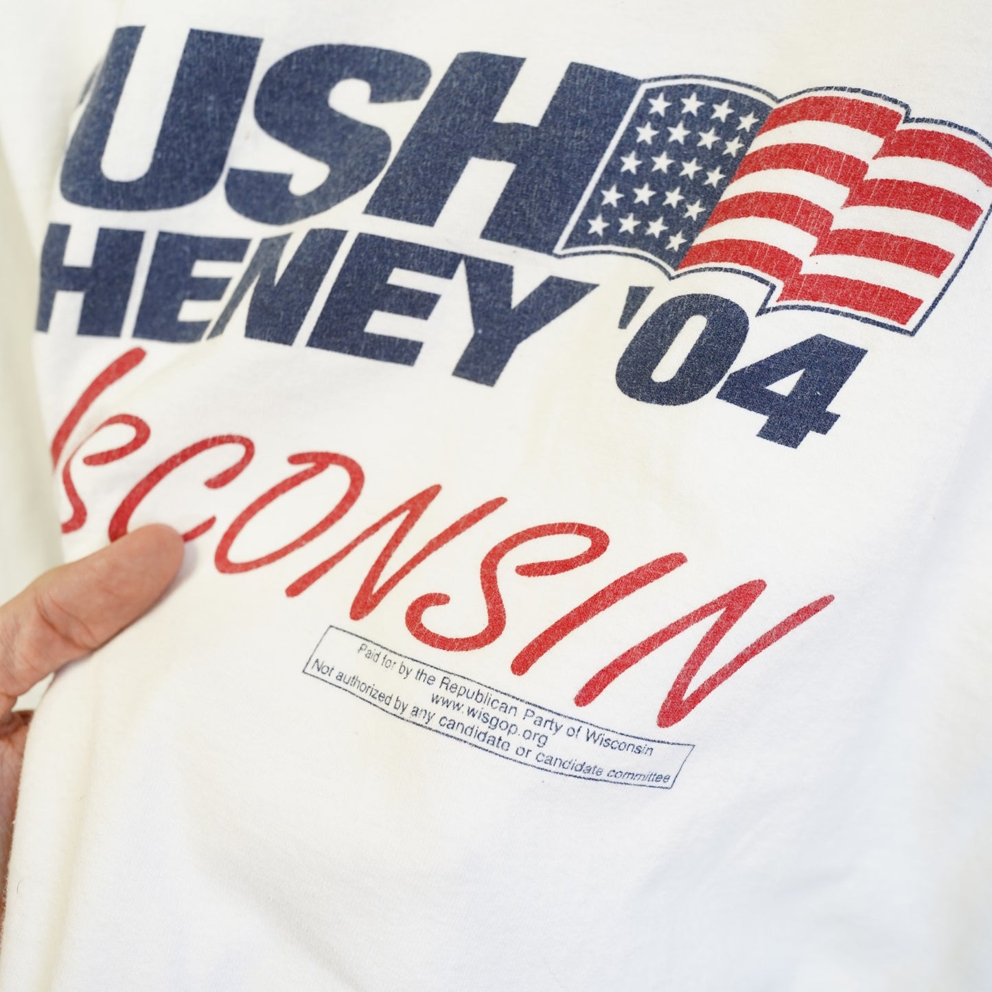 (L) Vintage George Bush Cheney 2004 Republican Campaign T-Shirt Men's L White Gildan