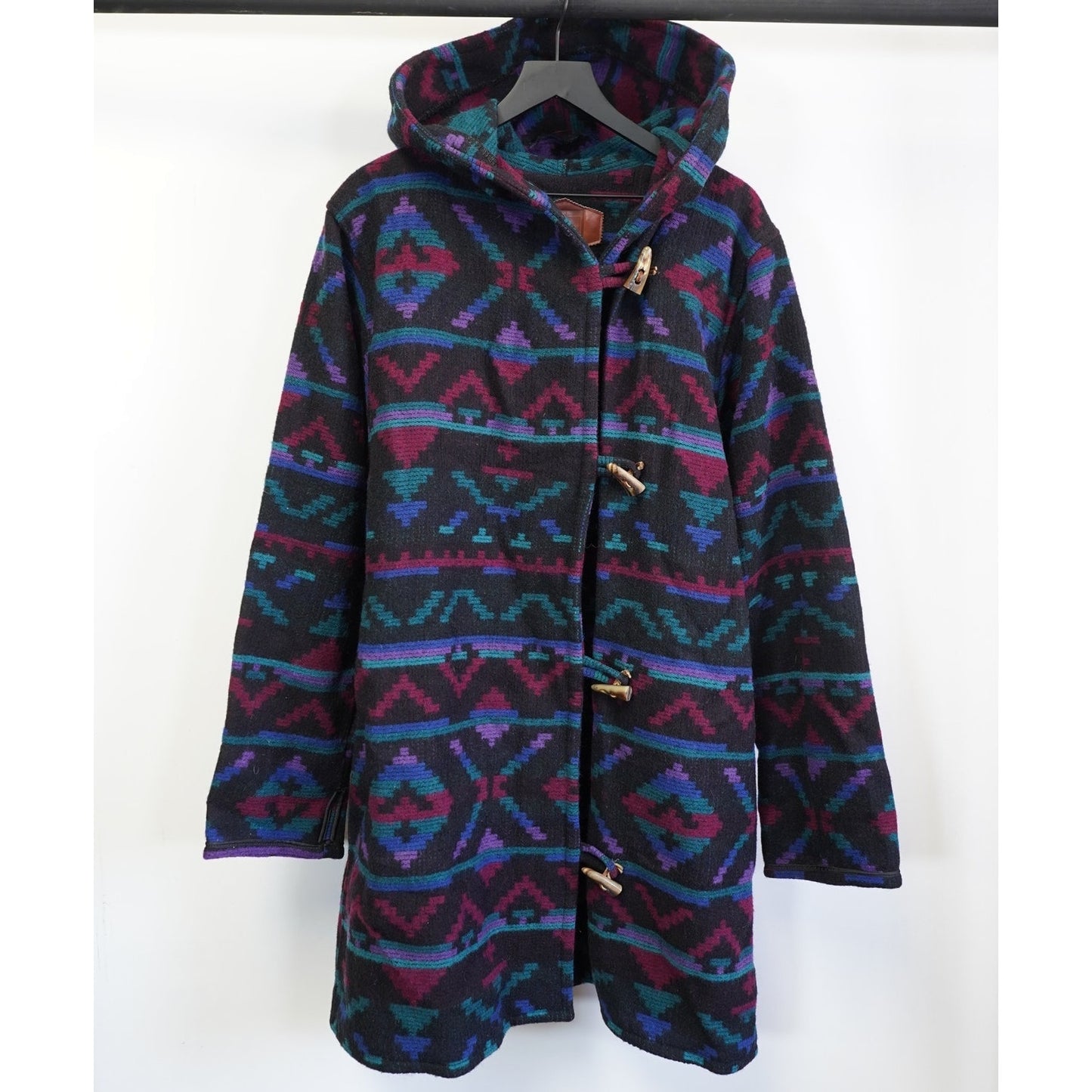 (Women's XL) Vintage Woolrich Southwestern Aztec Heavy Wool Knit Trench Coat Women's L/XL