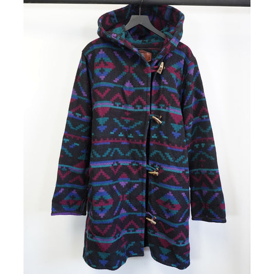 (Women's XL) Vintage Woolrich Southwestern Aztec Heavy Wool Knit Trench Coat Women's L/XL