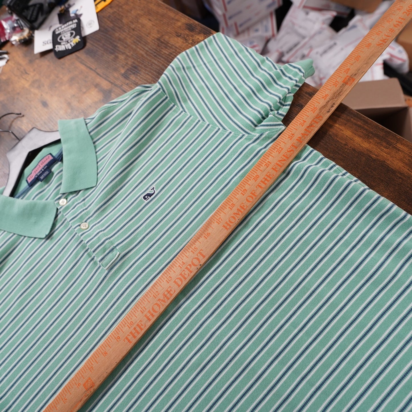 (L) Vineyard Vines Mint Green Striped Polo Shirt Cotton