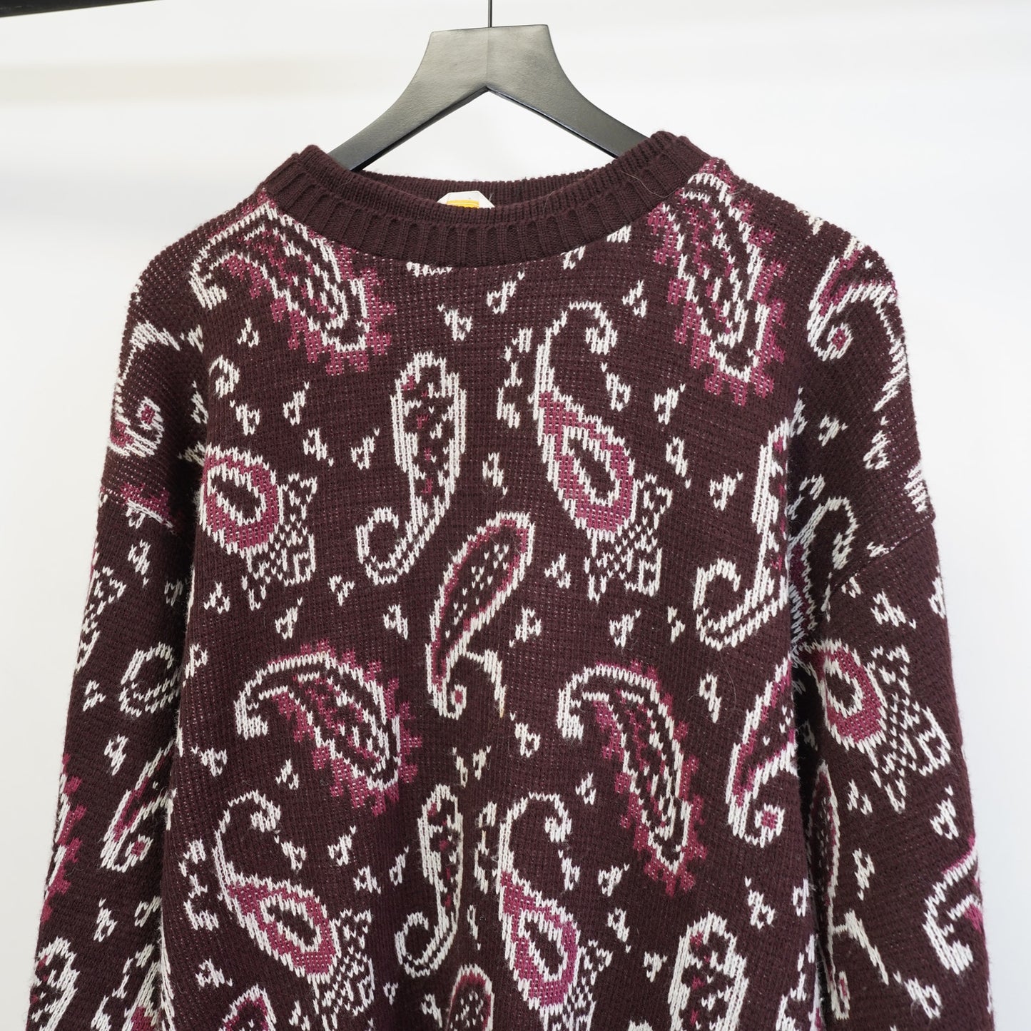 (M) Vintage Hargrave Paisley Knit 90s Crazy Sweater Men's M Maroon Western Cottage