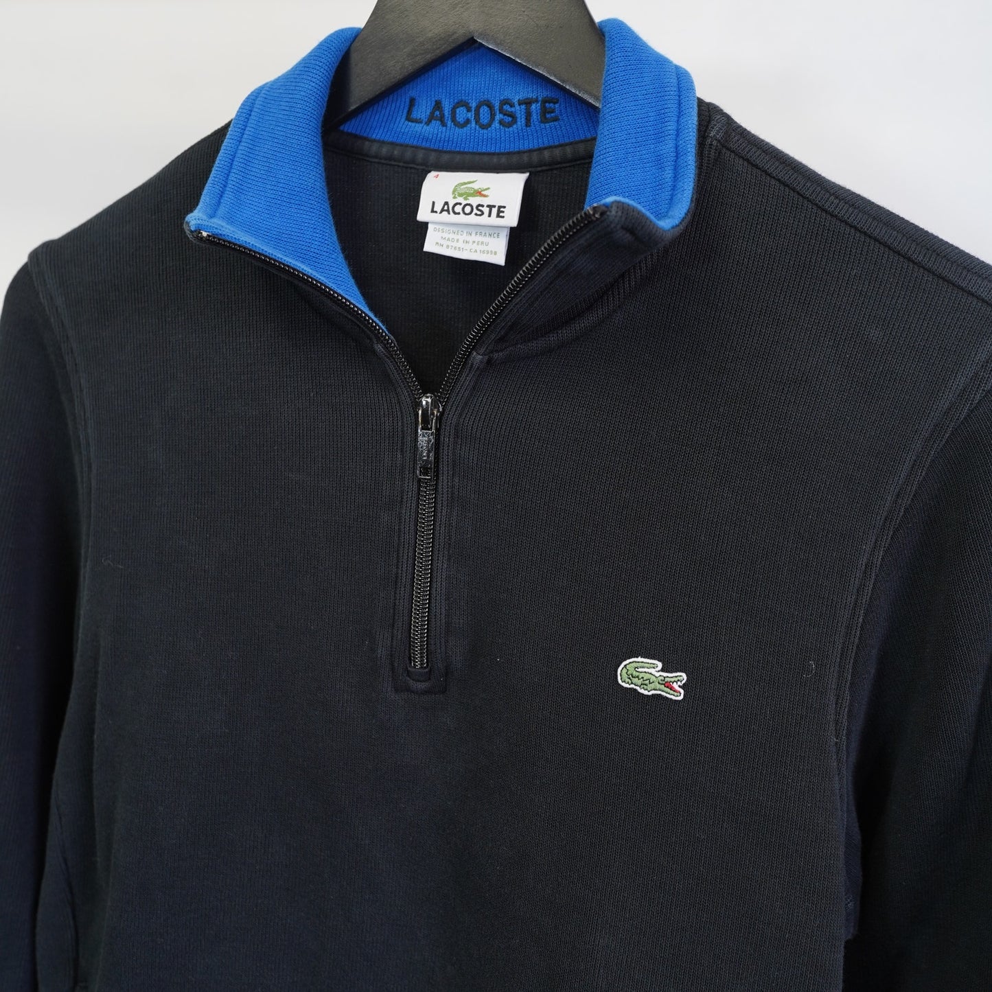 (M) Lacoste 1/4 Zip Pullover Sweater Men's Size 4 S/M Black Blue Preppy Casual
