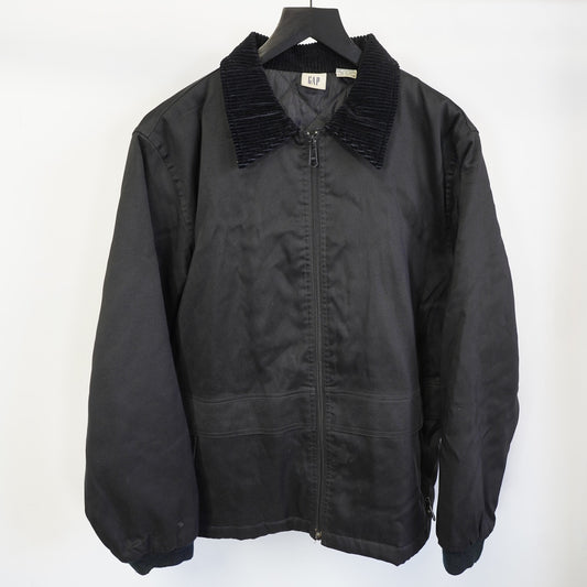 (M) Vintage Gap Work Jacket Men's M Black Full Zip 90s Minimalist Corduroy Collar
