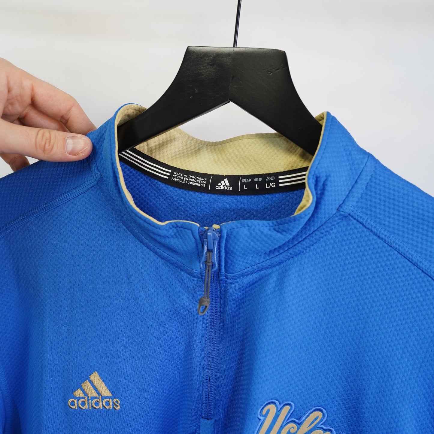 (L) Adidas UCLA Bruins Climalite Golf Polo Shirt Men's L Blue Gold Performance