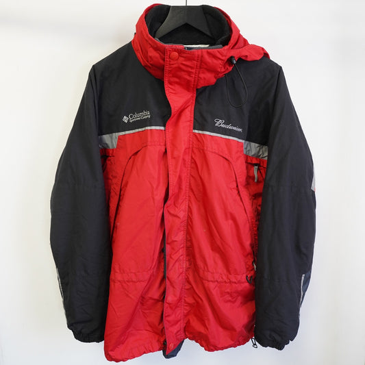 (L) Vintage Columbia Budweiser 2 in 1 Heavy Rain Jacket Men's L Red Gorpcore Hiking