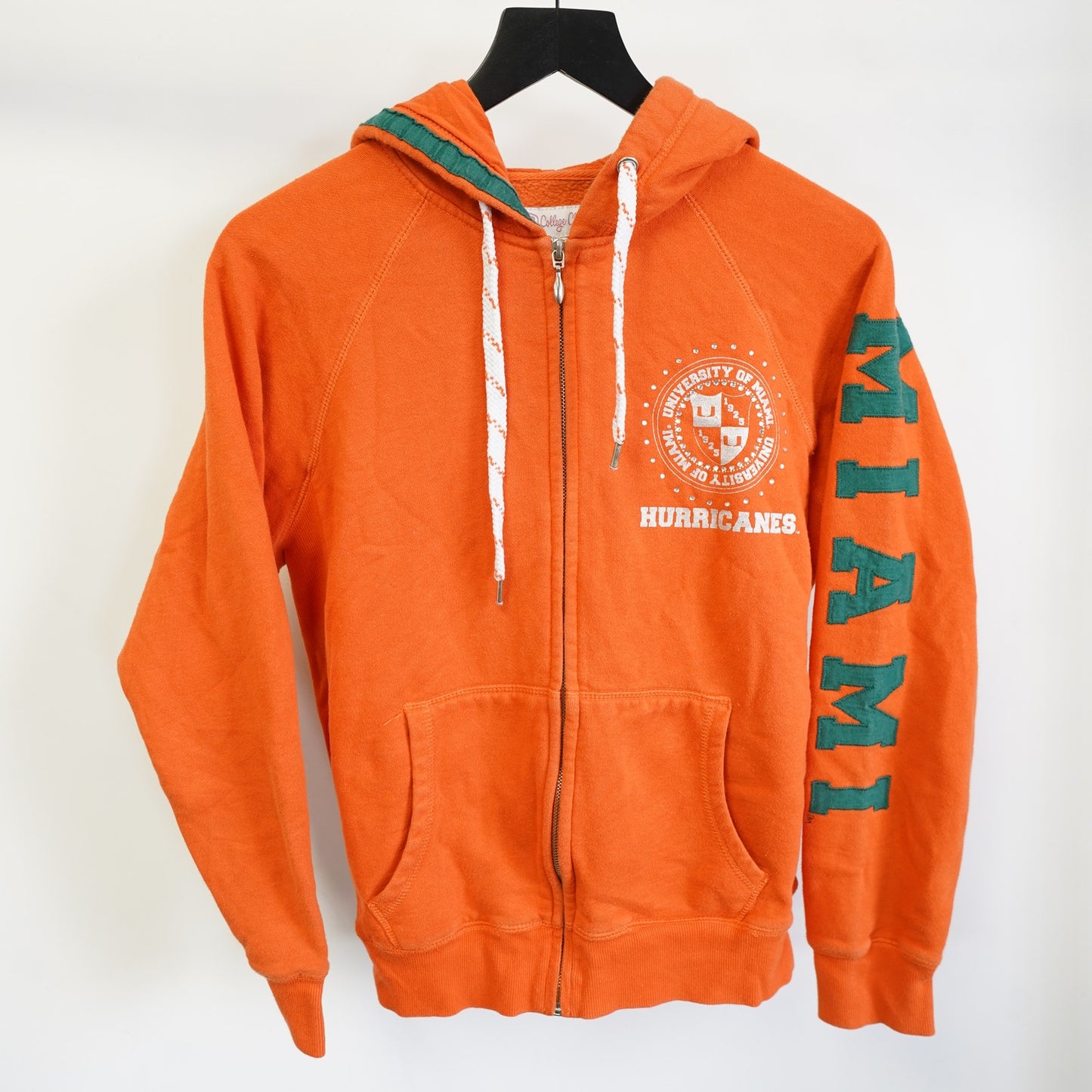 (Women's M) Vintage Miami Hurricanes Bedazzled Full Zip Hoodie Women's M Orange The U