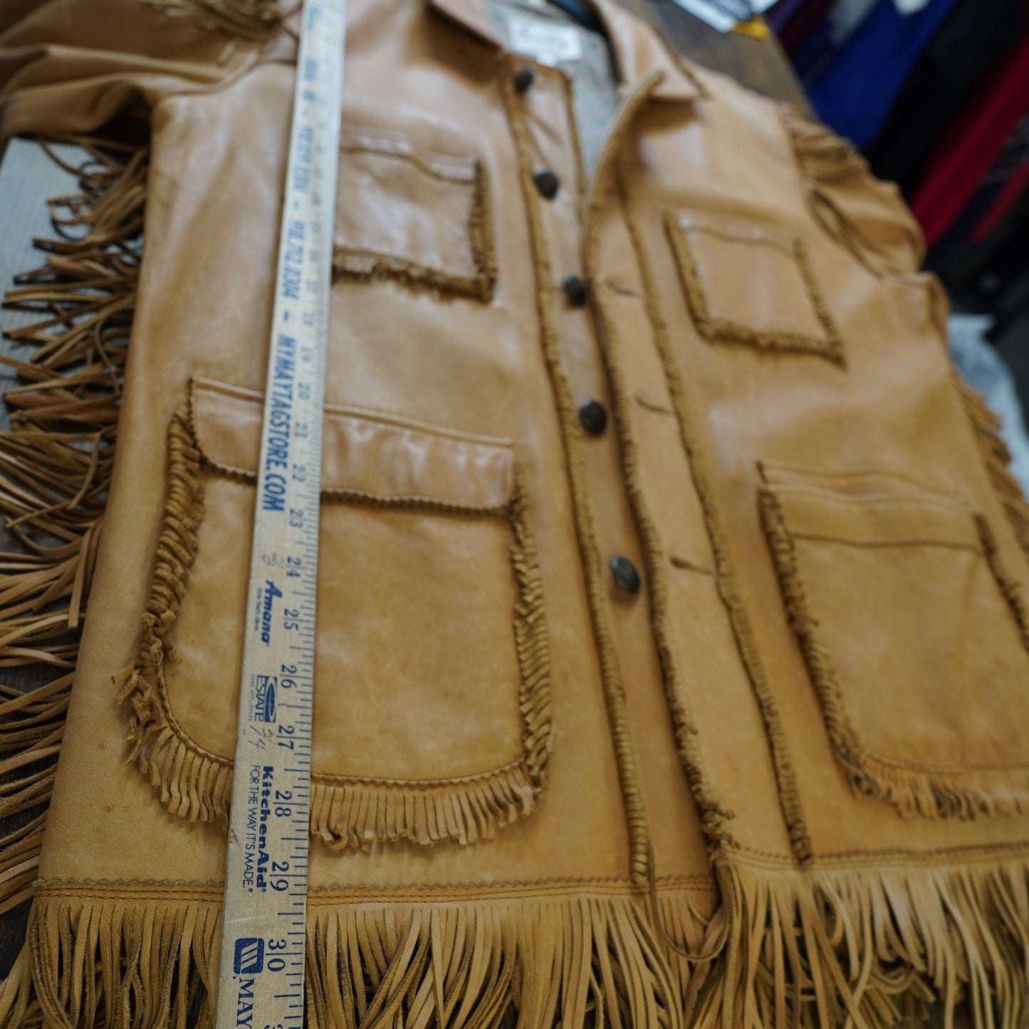 (L) Vintage Scully Genuine Leather Fringe Western Hippie Jacket Men's L Sz 42 Tan