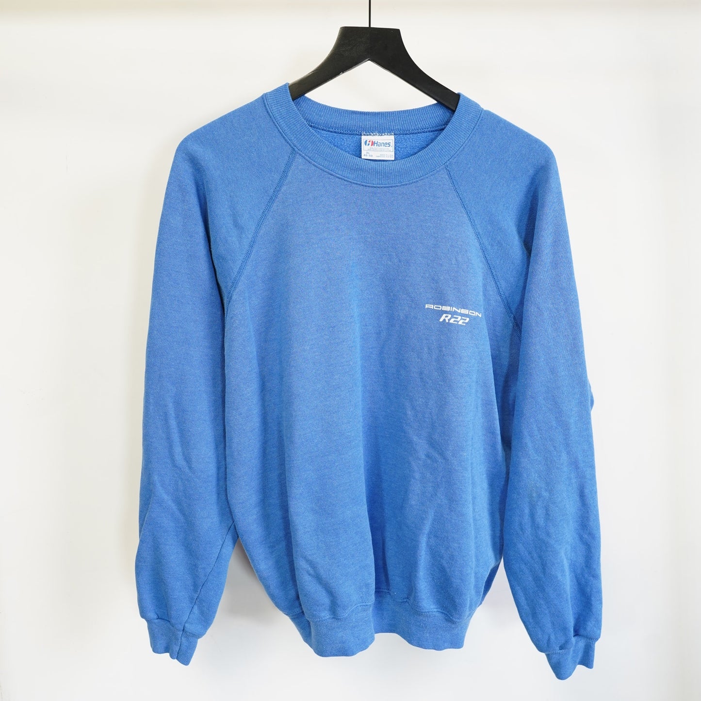 (L) Vintage Robinson R22 Helicopter 80s Sweatshirt Men's L Blue Pilot Indie Retro
