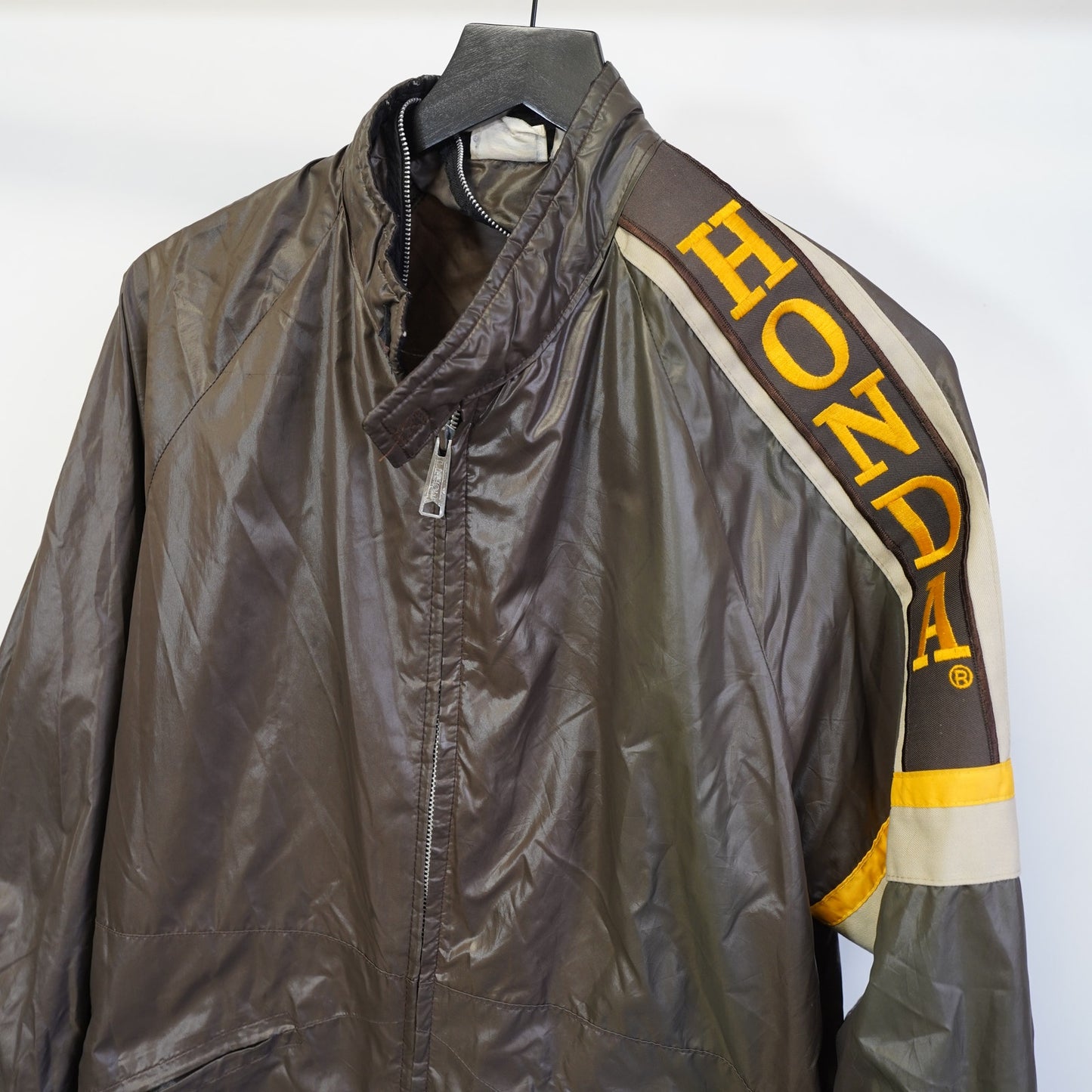 (XL) True Vintage Hondaline Honda Racing Brown Nylon Windbreaker Jacket Men's XL Moto