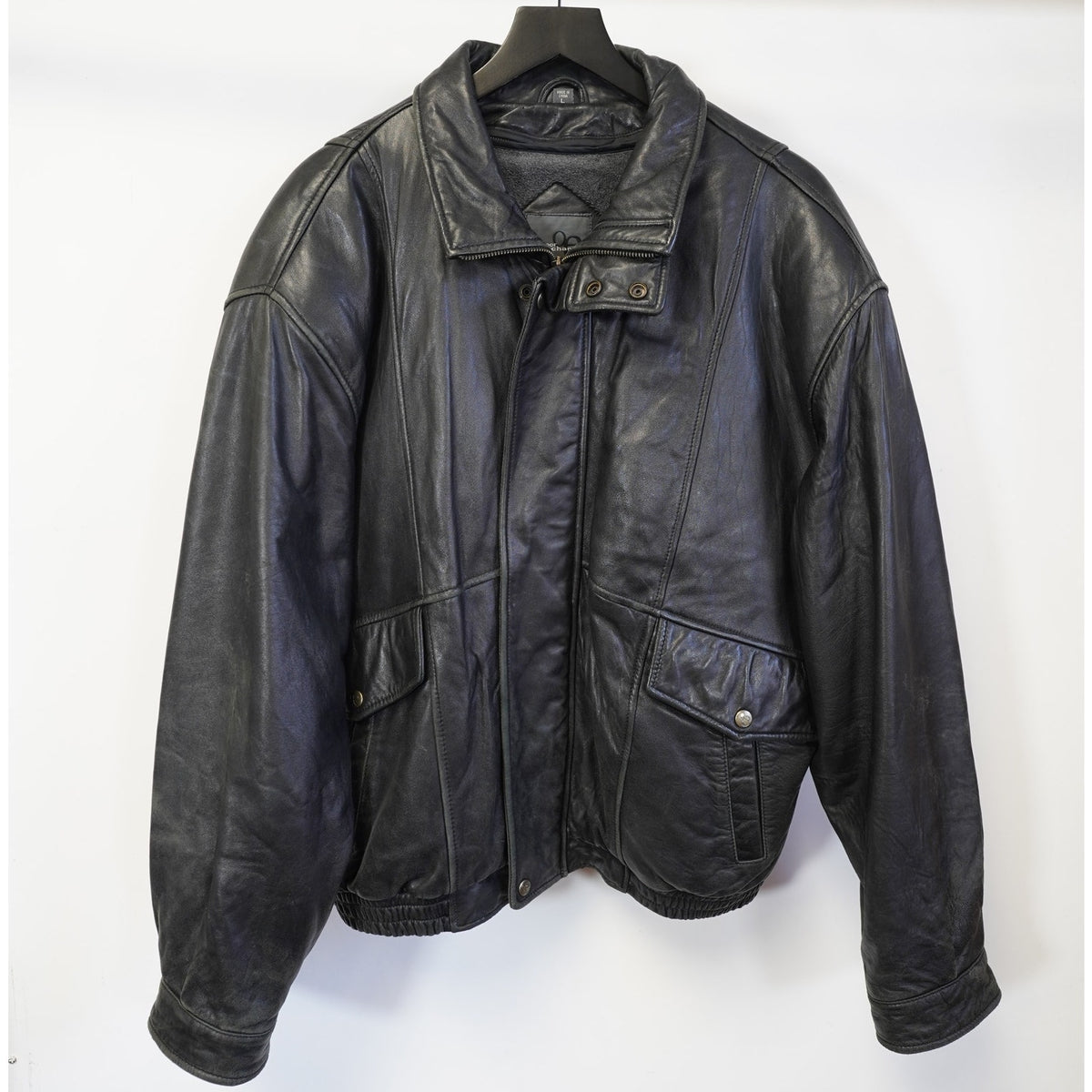 (L) Vintage Outdoor Exchange Insulated Leather Bomber Aviator Jacket Men's L Black