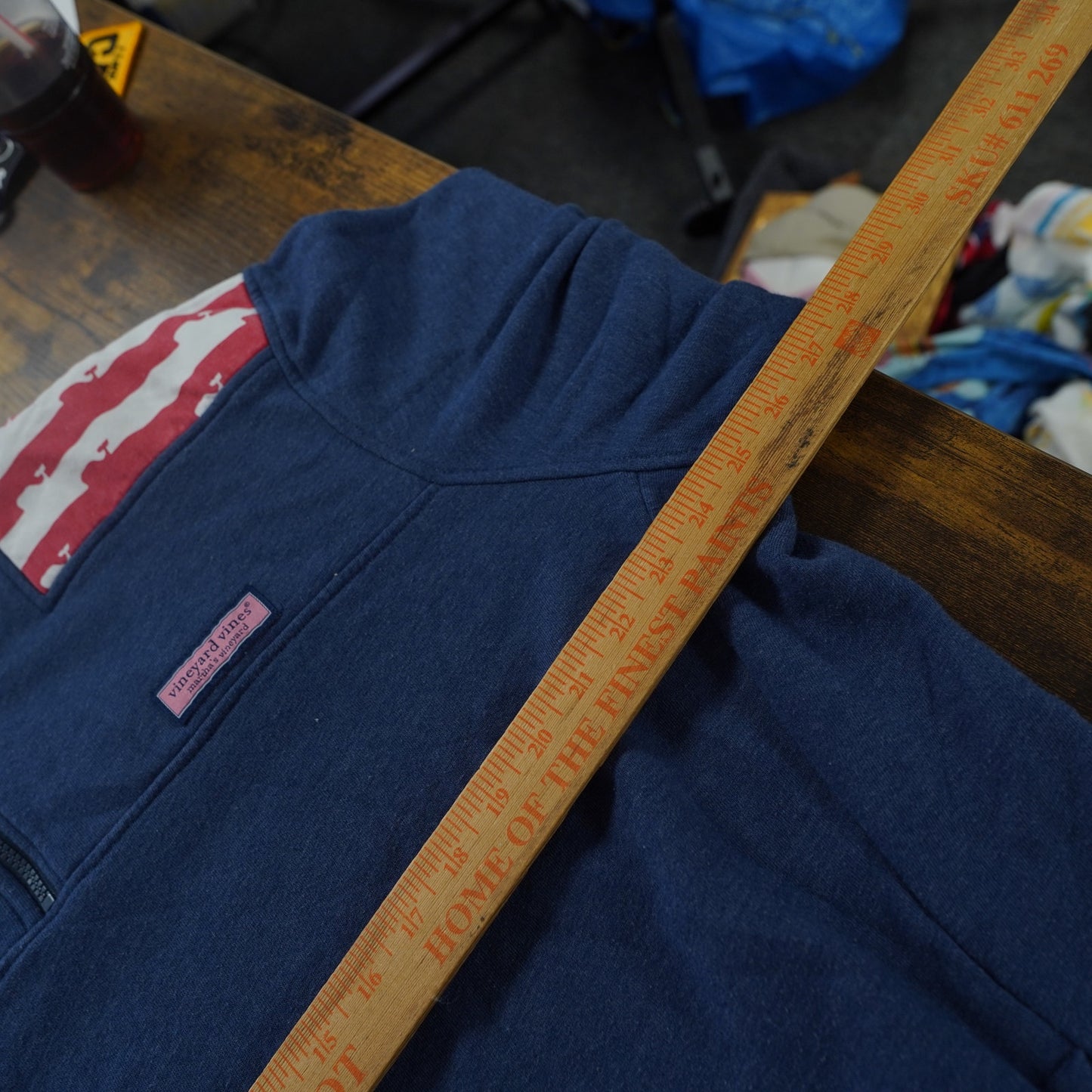 (L) Vineyard Vines Patriotic 1/4 Zip American Flag Sweater Men's L Blue Jacket Whale