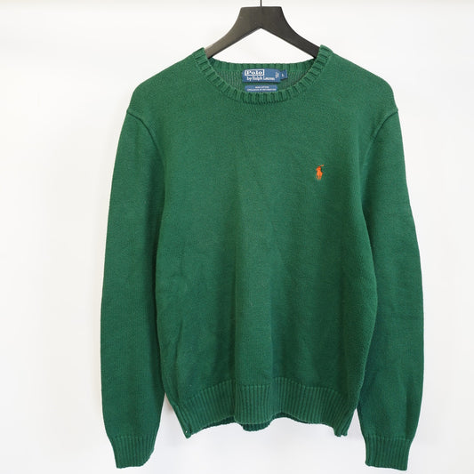 (L) Vintage Polo Ralph Lauren Green Knit Sweater Men's L 100% Cotton Preppy