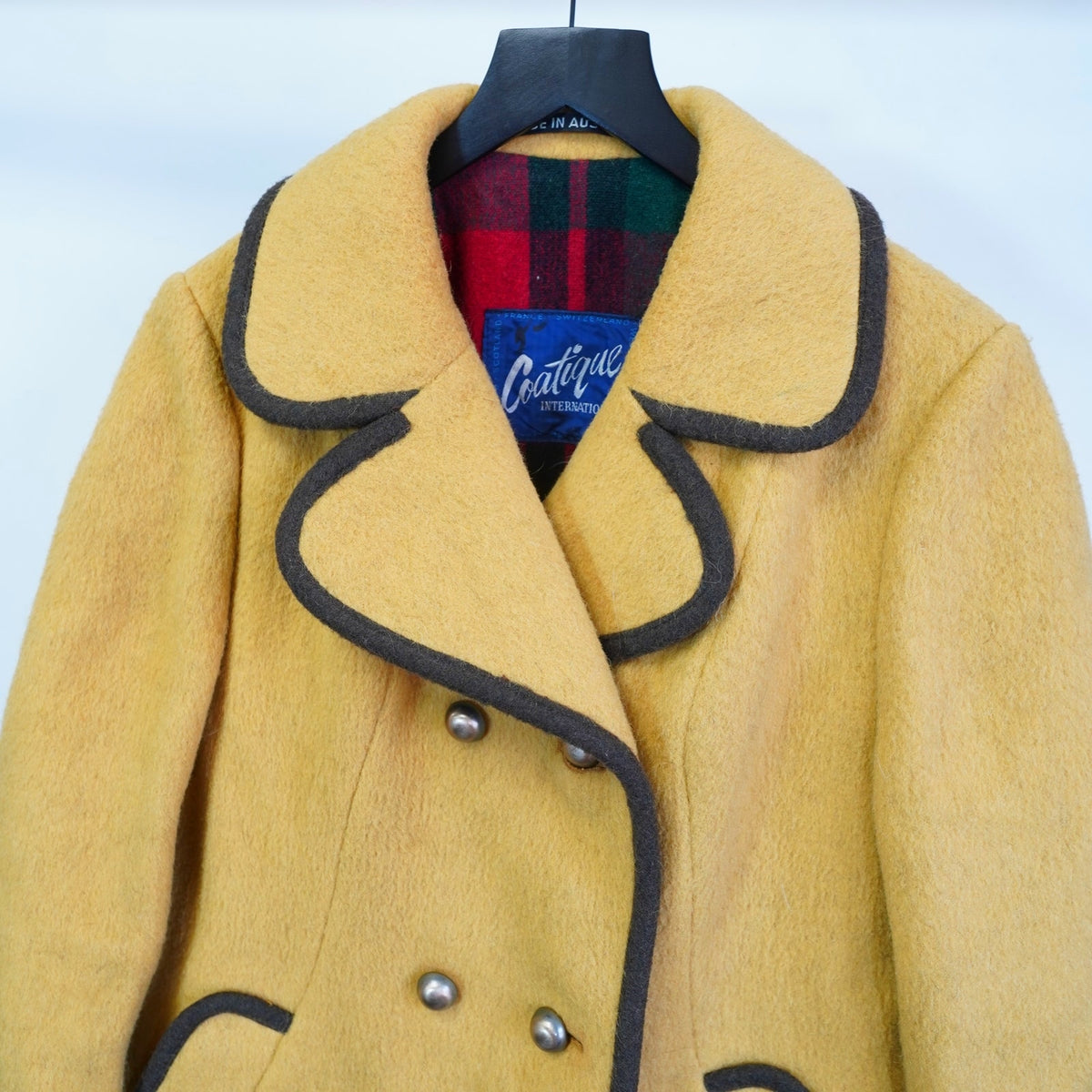 (Women's M) True Vintage Coatique International Yellow Wool Plaid Lined Coat Women's M