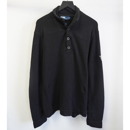 (XL) Vintage Polo Ralph Lauren Wool Heavy Pullover 1/4 Sweater Men's XL Black Henley