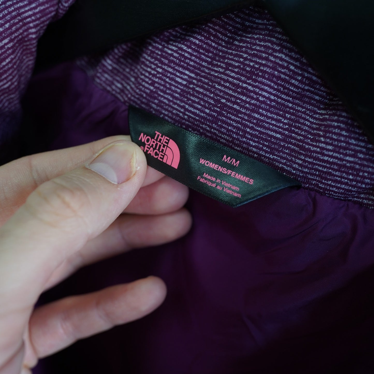 (Women's M) The North Face Pseudio Puffer Vest Heather Dark Berry Stripe Size M Pink