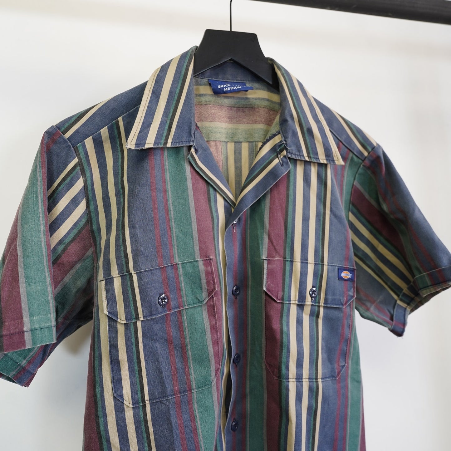 (M) True Vintage Dickies Vertically Striped Button Up Men's M Workwear Utility 80s