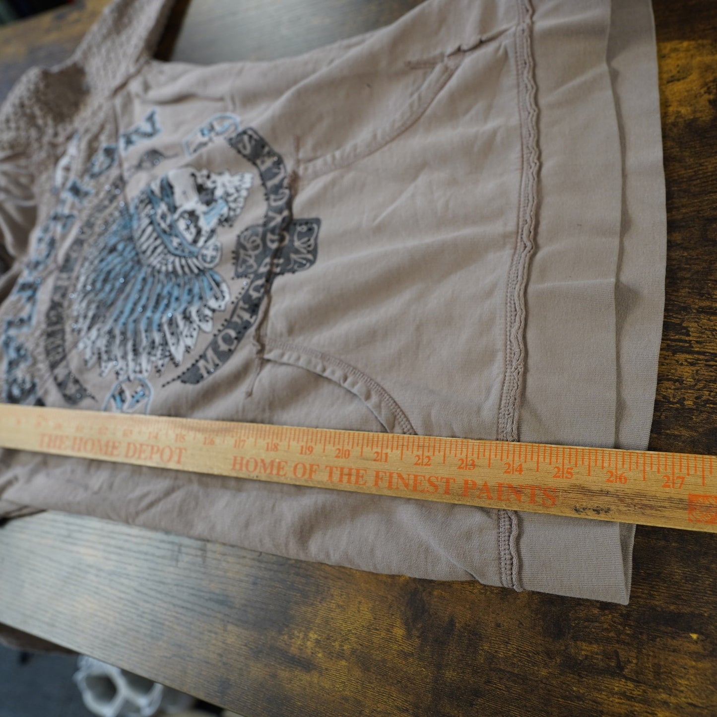 (Women's L ) Sinful Affliction Hoodie Lace Sleeves Made USA Skull Biker Y2K Tan