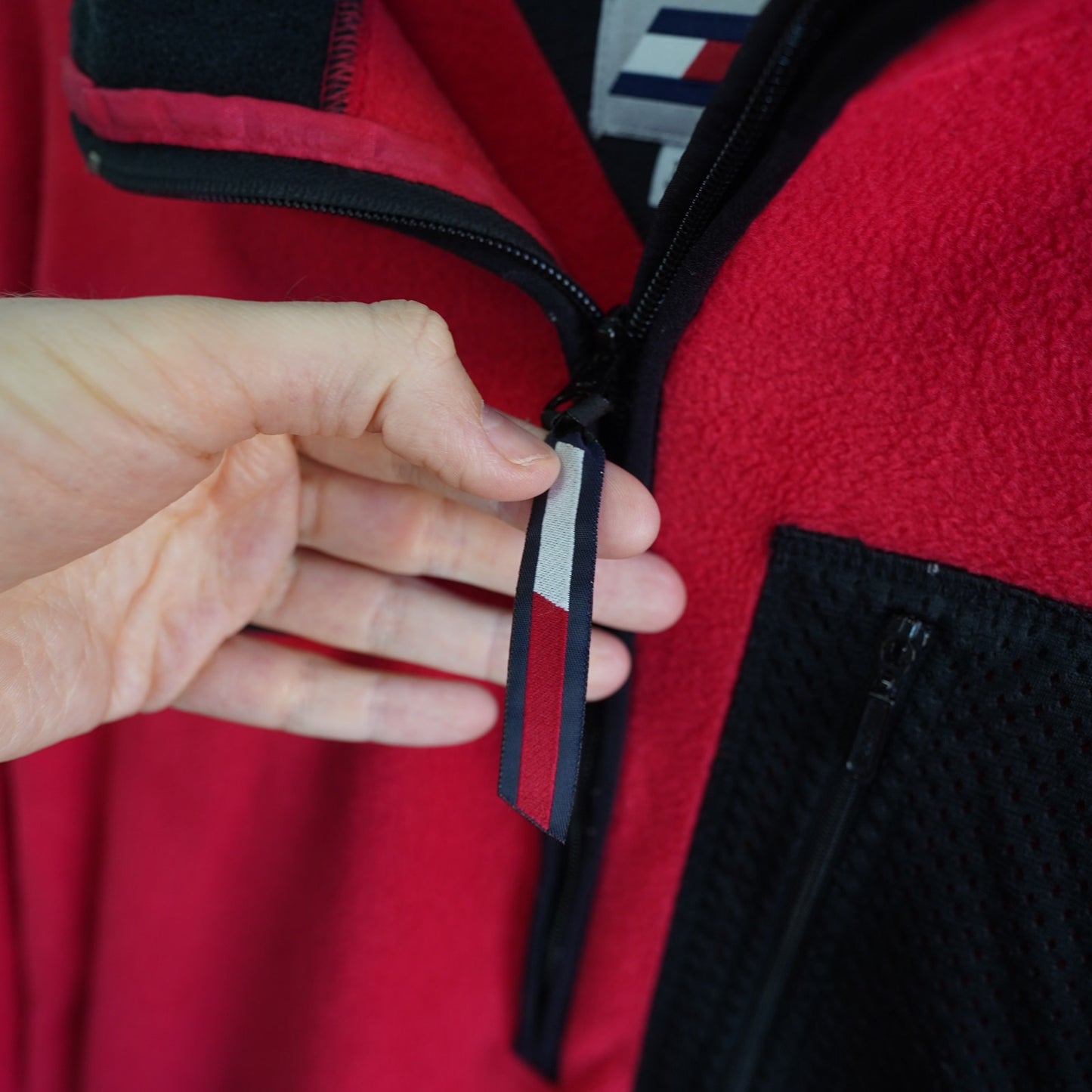 (L) Vintage Tommy Hilfiger Athletics 1/4 Zip Fleece Pullover Men's L Red Jacket