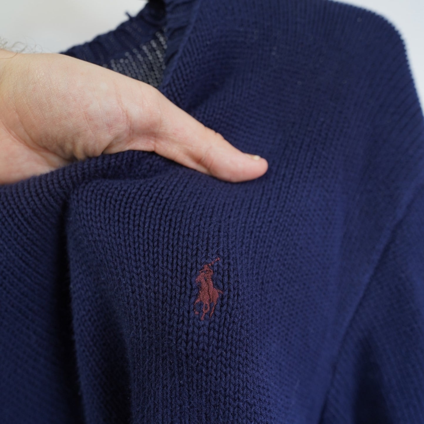 (L) Vintage Polo Ralph Lauren Knit Sweater Men's L Preppy Navy Blue Maroon Pony