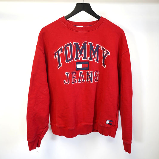(M) Vintage Tommy Hilfiger Jeans Stitched Spellout Sweatshirt Men's M Red Sewn Retro