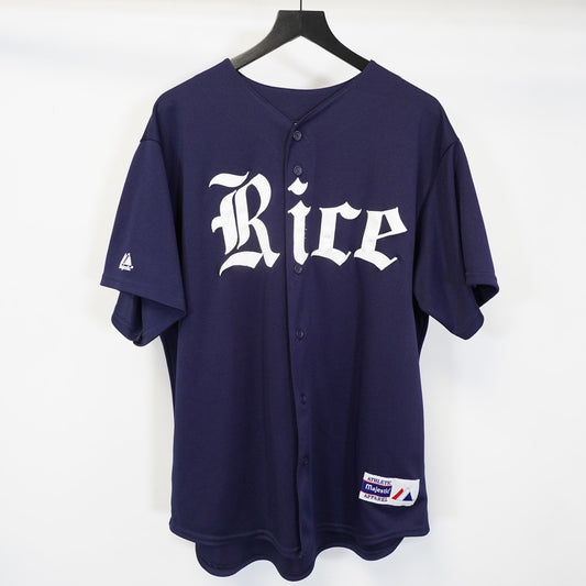 (XL) Vintage Rice University Owls Embroidered Majestic Baseball Jersey Men's XL Blue