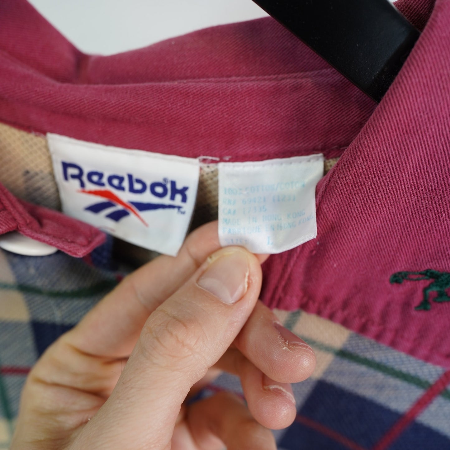 (L/XL) Vintage Shaquille O'Neal Reebok Plaid Polo Shirt Men's L Oversized Blue 90s Shaq