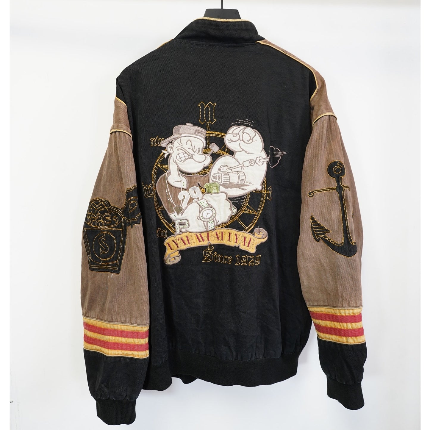 (4XL) Vintage JH Design Popeye the Sailor ManNascar Racing Jacket Men's 4XL Black Y2K