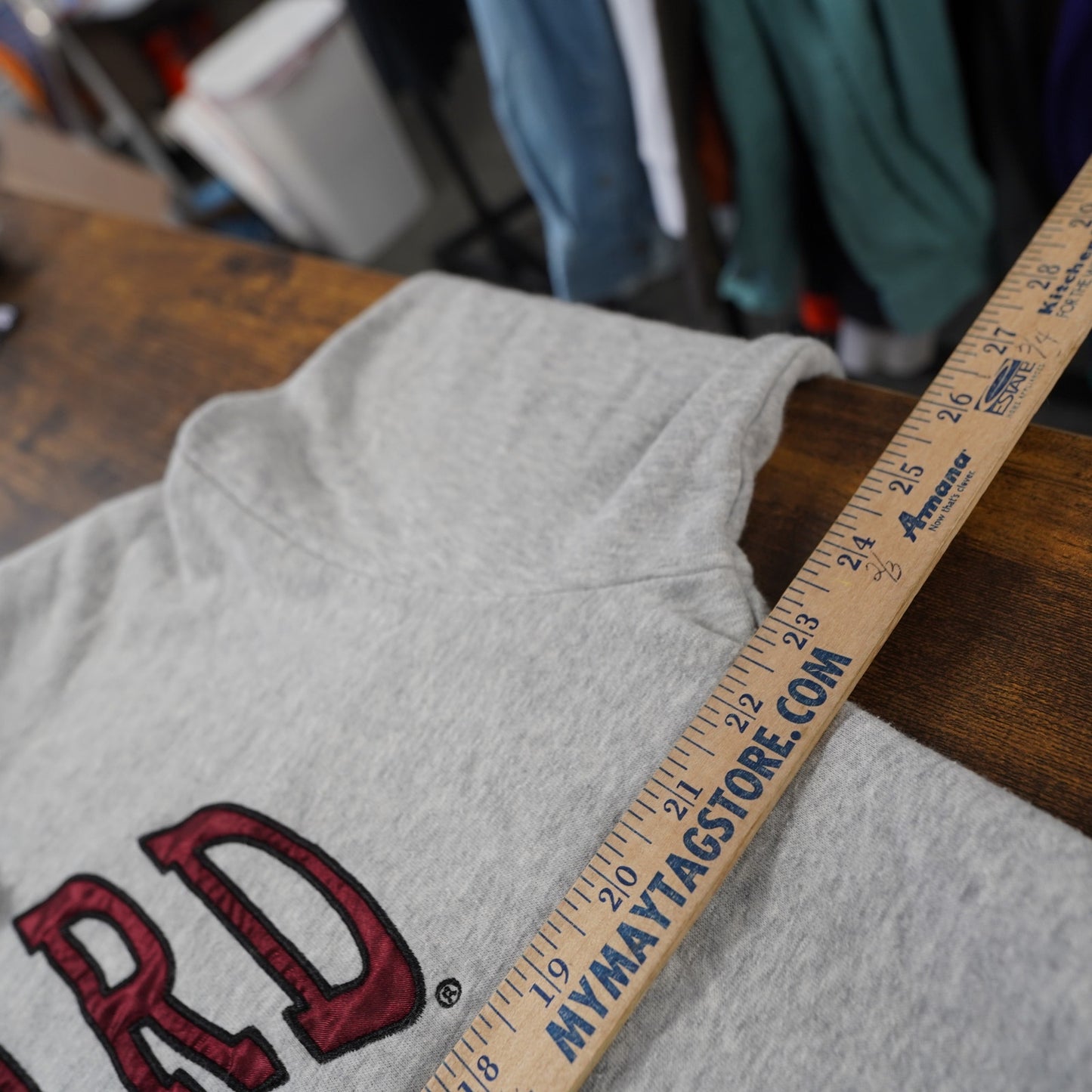 (S) Harvard University Embroidered Hoodie Men's S Heather Gray Stitched Retro