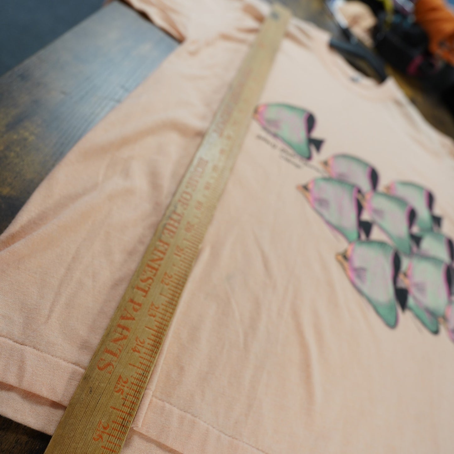 (M) Vintage 80s Chicago Aquarium Harlequin Fish Single Stitch T-Shirt Men's M Peach