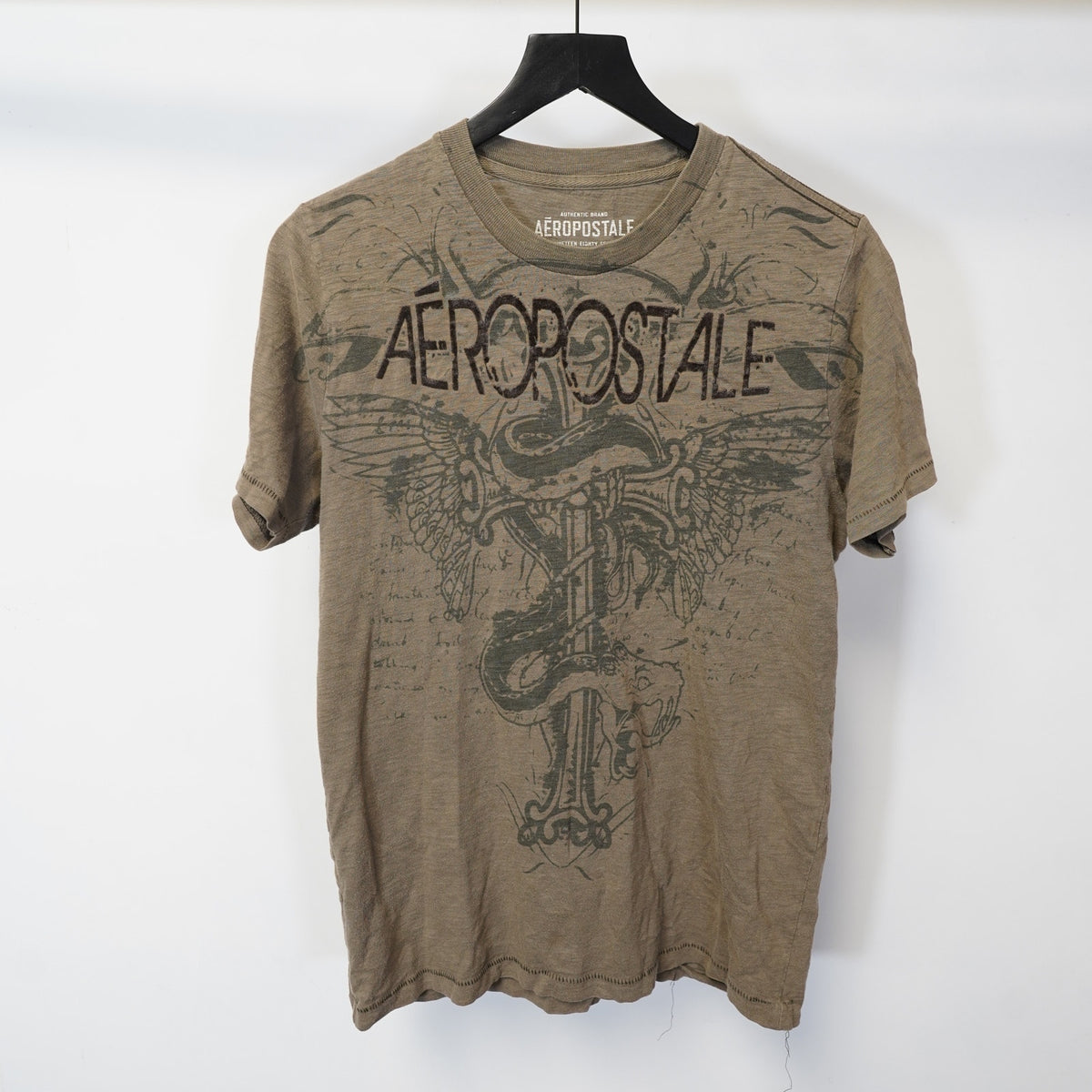 (S) Vintage Aeropostale Y2K Cross Eagle Emo T-Shirt Men's S Tan Brown 2000s