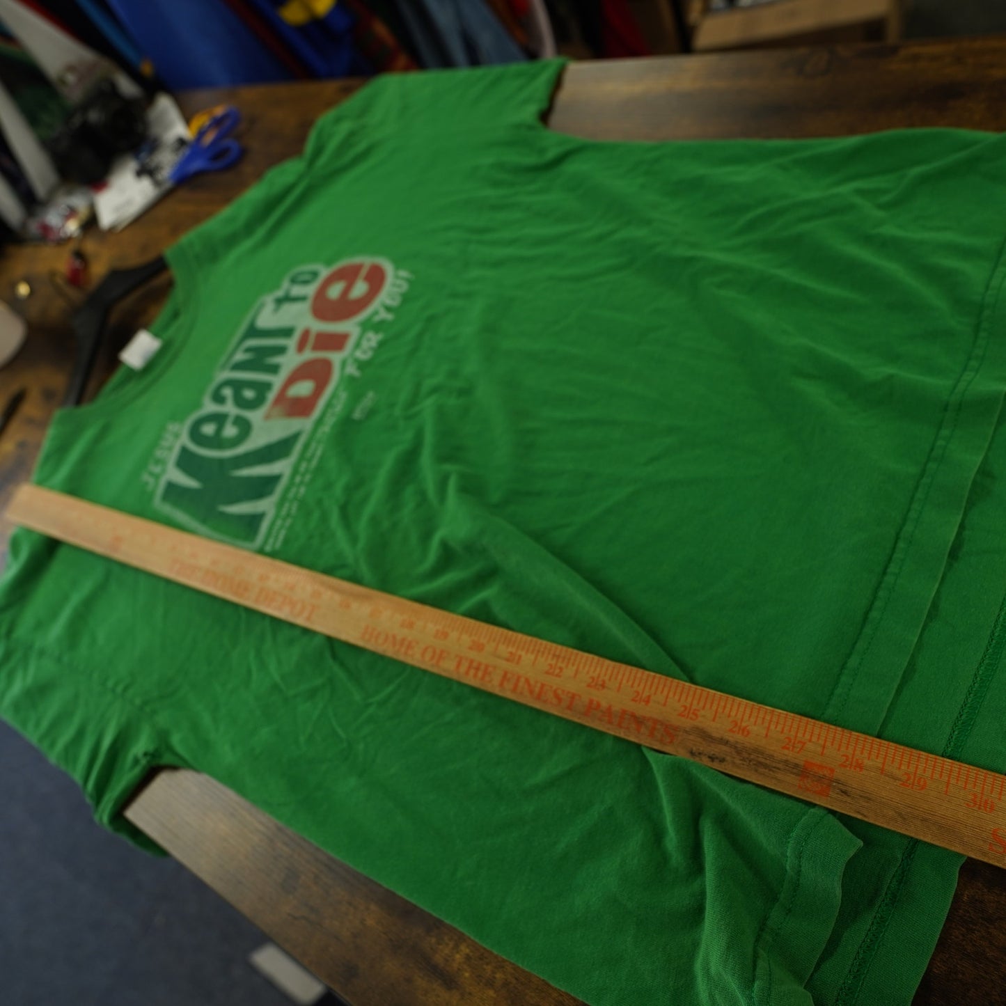 (XL) Vintage Jesus Meant to Die For You T-Shirt Men's XL Religious Tee Green