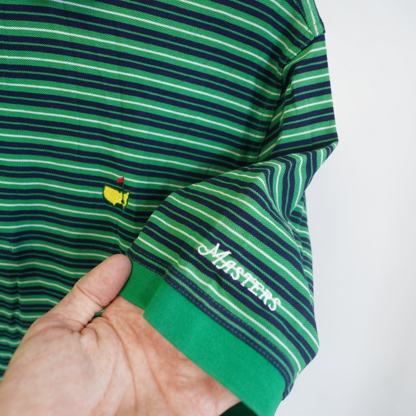 (L) Vintage The Masters Collection Striped Golf Polo Shirt Men's L Green Preppy
