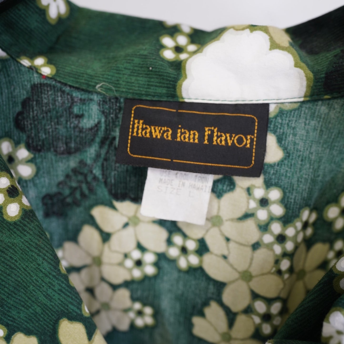 (L) Vintage 90s Hawaiian Flavor Shirt Men's L Floral Tropical Surf Green Hibiscus